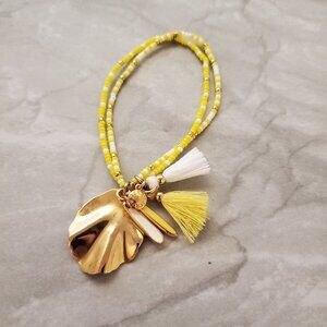 💛 J.Crew Yellow White Gold Beaded Charm Stretch Bracelet 💛
